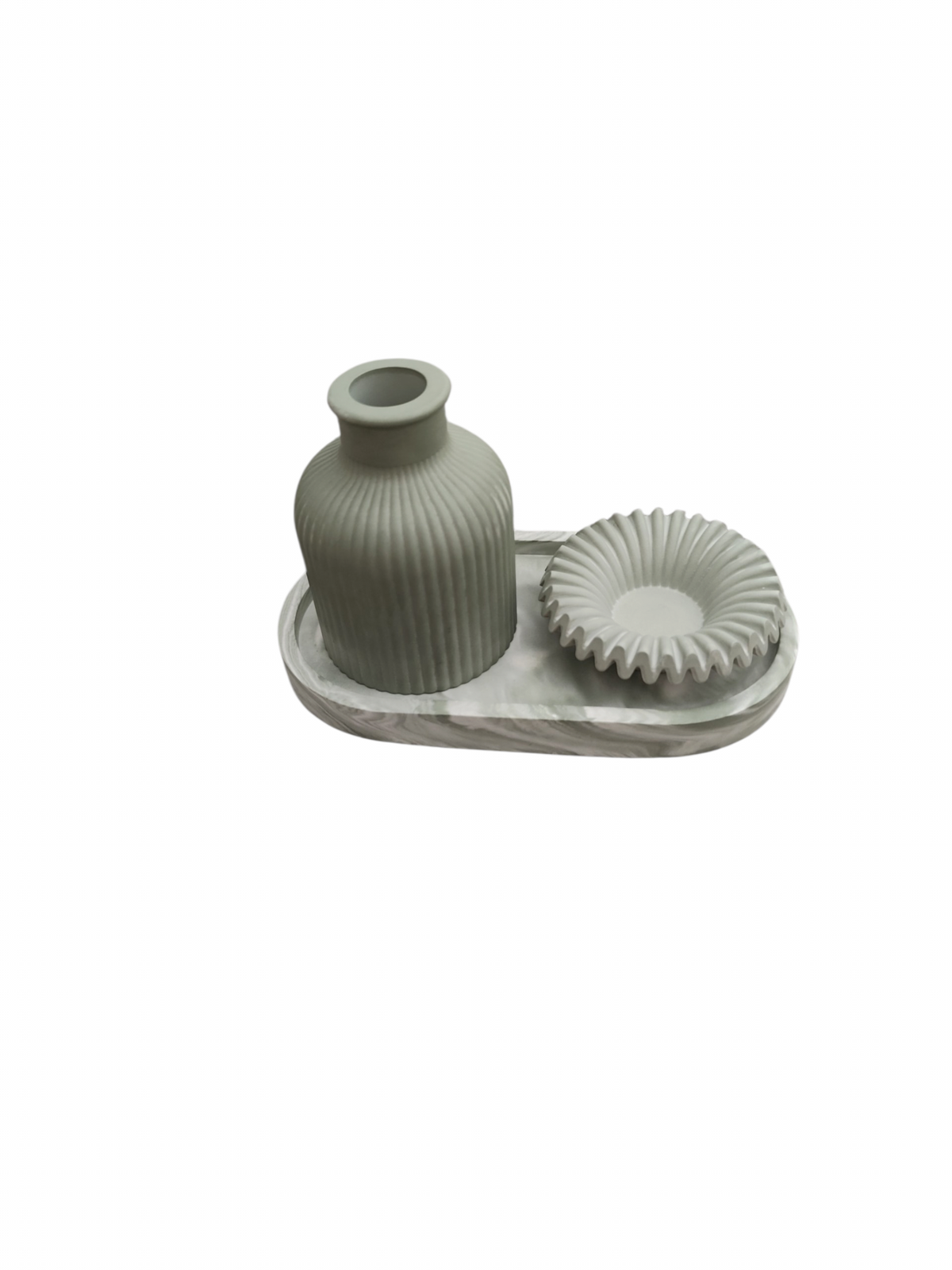  Set Komorebi verde salvia con jarron y cuenco sol, pieza artesanal en resina eco — AIKO